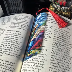 Transparent acrylic bookmark featuring a red tassel, 1mm thickness, perfect for readers.
