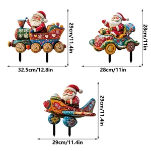 Christmas garden stake luminous yard decoration Santa train car airplane prop set