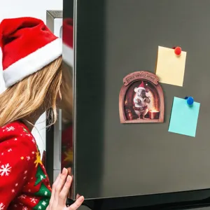 Wooden magnetic fridge sticker Christmas mouse hole 3D home decoration for kitchen