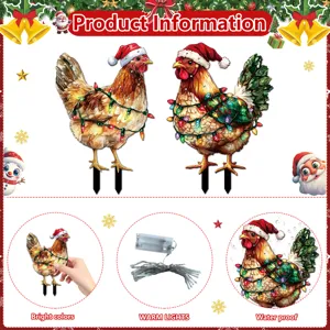 Estaca de jardín de pollo de Navidad decoración de patio con luces LED impermeable
