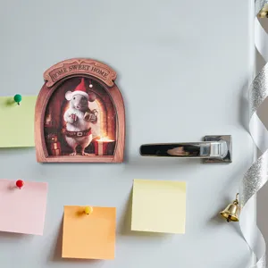Wooden Christmas mouse fridge magnet 3D magnetic sticker for home kitchen decoration.
