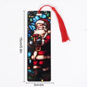 Christmas transparent acrylic bookmark with red tassel, Santa Claus holiday design, 15x5cm size.