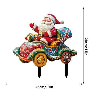 Christmas lighted Santa Claus driving car garden stake yard sign holiday outdoor decor