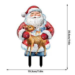Christmas Santa Claus yard stake garden decoration with deer design and LED lighting holes