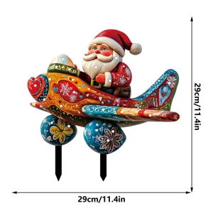 Christmas Santa Claus airplane garden stake yard decoration LED light glowing outdoor decor sculpture