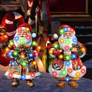Lighted Christmas Santa Claus Yard Stakes Outdoor Garden Decor Luminous Holiday Party Display