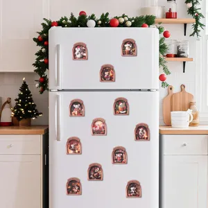 Christmas wooden mouse hole fridge magnets, 3D decorative magnetic stickers for home kitchen.