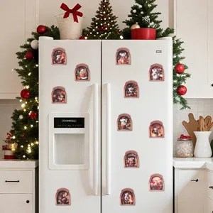 Christmas wooden mouse hole magnetic fridge sticker, 3D picture frame home kitchen decor.