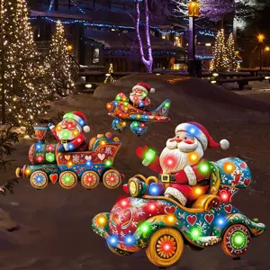 Christmas LED solar yard stakes outdoor garden decoration Santa Claus figurine set festive decor