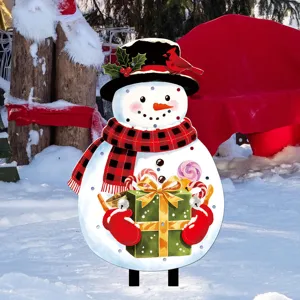 Weihnachten Schneemann Gartenstecker Hofdekoration beleuchtetes Weihnachtsrasen Deko Schild