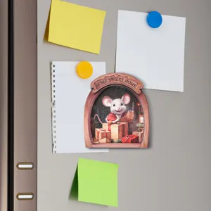 Wooden magnetic refrigerator sticker Christmas mouse hole 3D home decor cute design