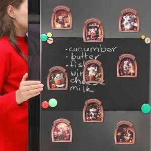 Wooden Christmas mouse hole fridge magnet detail showing cute 3D animal design for kitchen decor.