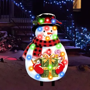 Weihnachten Schneemann Gartenstecker mit bunten LED Lichtern, leuchtende Outdoor Weihnachtsdeko.