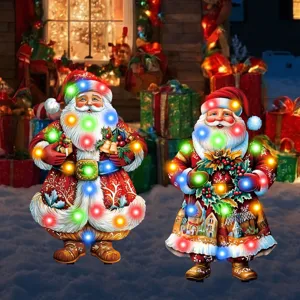 Christmas lighted Santa yard stakes outdoor garden decoration LED holiday light up sign