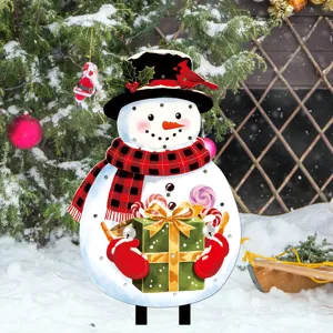 Weihnachts Schneemann Gartenstecker Hof Licht Dekoration mit Geschenkbox für Außenbereich.