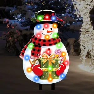Weihnachtsschneemann Gartenstecker beleuchtet Outdoor Weihnachtsdeko für den Garten