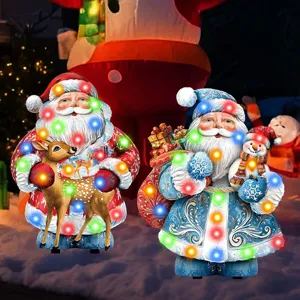 Christmas garden LED glowing stake decoration, Santa Claus with deer and snowman yard decor.