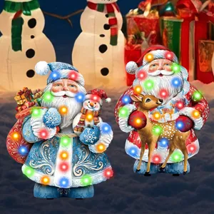 Christmas yard stake light outdoor garden glowing decoration Santa Claus statue figure set for holiday