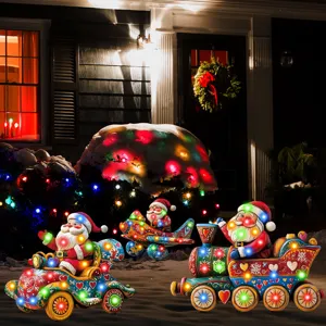 Christmas garden light up stakes set, Santa driving car airplane train yard decorations outdoor.