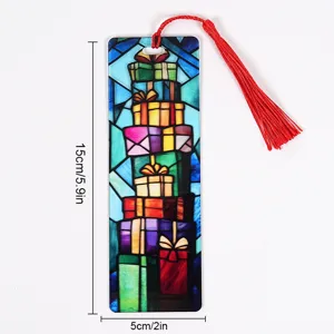 Christmas transparent acrylic bookmark with red tassel 15x5cm colorful gift style