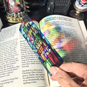 Transparent acrylic Christmas gift bookmark, stained glass style page marker for reading.