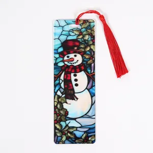 Christmas transparent acrylic bookmark with red tassel cute snowman design for students reading