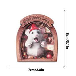 Wooden mouse hole fridge magnet Christmas 3D magnetic sticker home decor cute photo frames