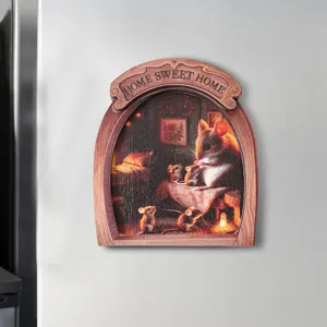 Wooden mouse hole fridge magnet, 3D home sweet home decorative magnetic sticker.