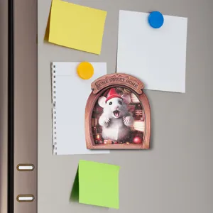Wooden mouse hole fridge magnet, 3D Christmas photo frame magnetic decor for home.