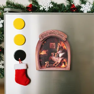Wooden 3D mouse hole fridge magnet for Christmas home decorative magnetic sticker