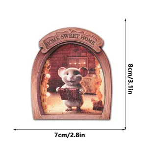 Cute wooden mouse hole fridge magnet 3D cartoon animal home decor sticker 7x8 cm