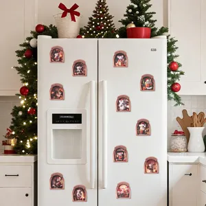 Wooden mouse hole fridge magnets, Christmas 3D magnetic stickers for home kitchen decor.