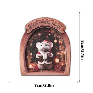Wooden Christmas mouse fridge magnet magnetic sticker home decor cute holiday gift