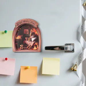 Wooden mouse hole magnetic fridge sticker 3D home decor detail view showing cute animal scene.