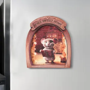 Wooden mouse hole fridge magnet 3d home sweet home decor cute animal sticker for kitchen