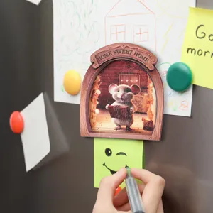Wooden magnetic fridge sticker cute mouse hole design 3D decorative home kitchen accessory 1pc
