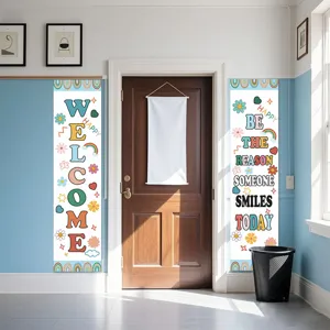 Back to school classroom door hanging banner decoration colorful retro welcome poster sign.