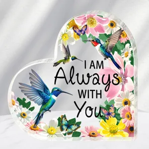 Transparant acryl hart ornament met kolibrie en bloemen ontwerp, perfect valentijn cadeau.