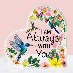 Hart acryl plaquette met kolibri bloemen design romantische bureau decoratie cadeau thuis