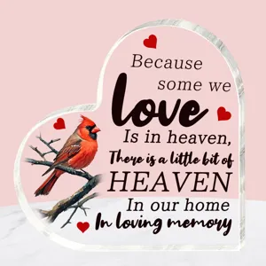 Hartvormige acryl plaque herinneringscadeau met kardinaal vogel ontwerp voor thuisdecoratie