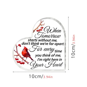 Acryl hart plaque herdenking kardinaal sympathie cadeau heldere tafeldecoratie 10cm