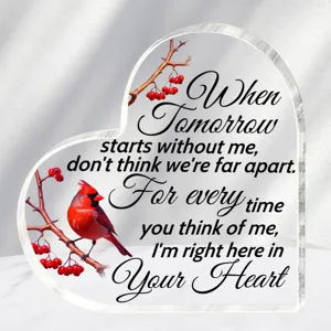 Acryl hart ornament met kardinaal vogel motief, gedenkgedicht display plaquette, kristal cadeau.