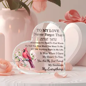 Hart acryl plaquette cadeautje voor Valentijnsdag romantische tafeldecoratie aandenken