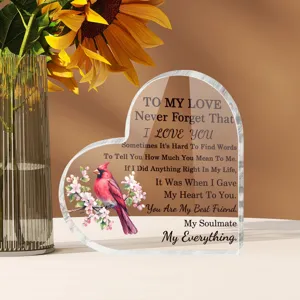 Acryl hart plaquette cadeau, rode kardinaal vogel decoratie, tafelkristal ornament.