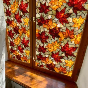 Autumn maple leaf window film stained glass sticker for home privacy decorative glass.