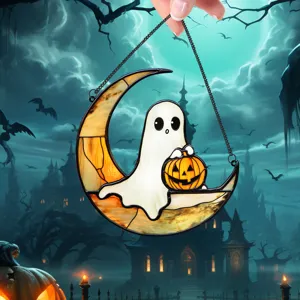 Halloween stained glass ghost hanging decor iron wall ornament for party holiday home display
