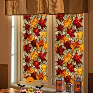 Halloween maple leaf window film stained glass static cling PVC glass sticker for home decor