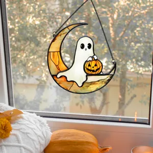 Halloween stained glass ghost moon hanging window decoration iron art festival home decor