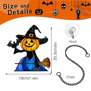 Halloween pumpkin witch hanging decoration with chain and hook for home wall decor 19x20cm