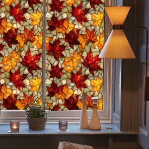 Autumn maple leaf stained glass window film decorative PVC window sticker for home decor